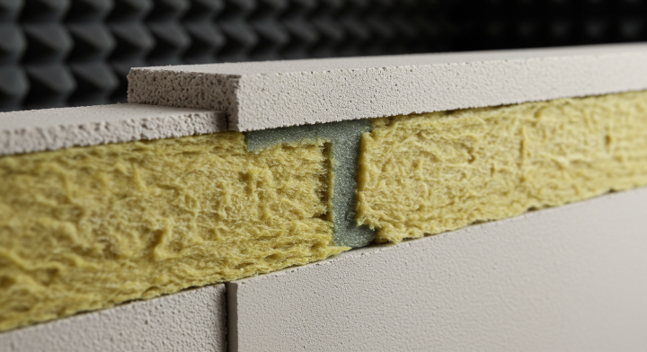 A photo showing sound and heat insulation with a plaster partition
